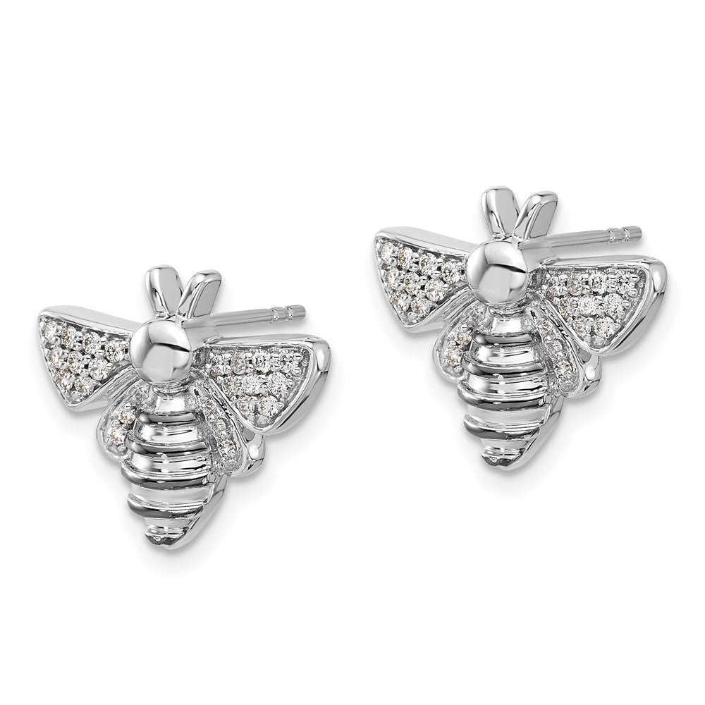 14k White Gold Real Diamond Bee Earrings