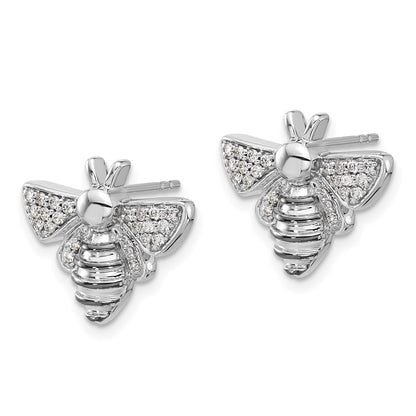 14k White Gold Real Diamond Bee Earrings