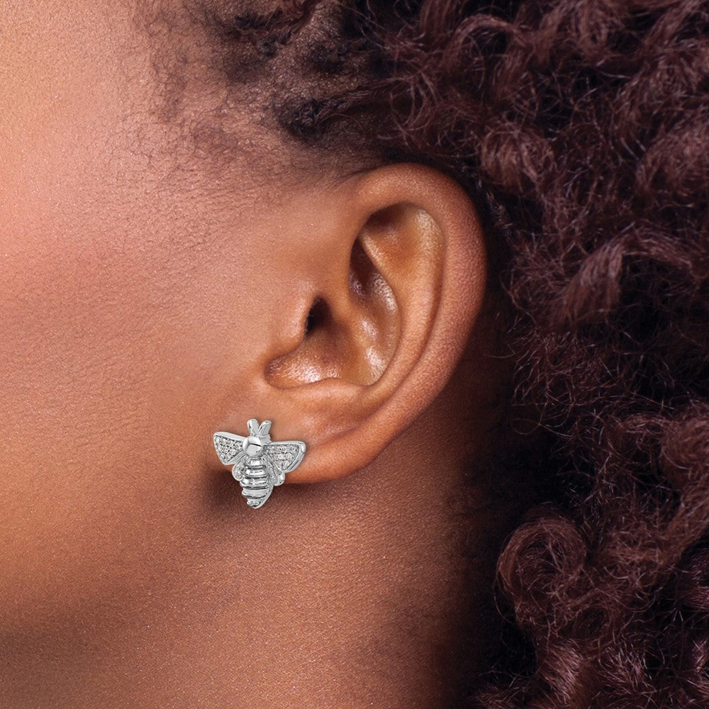 14k White Gold Real Diamond Bee Earrings