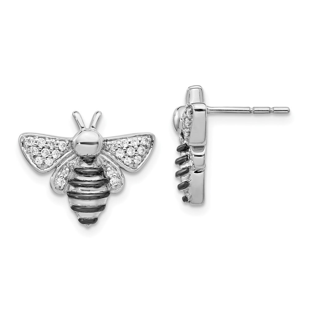 14k White Gold Real Diamond Bee Earrings