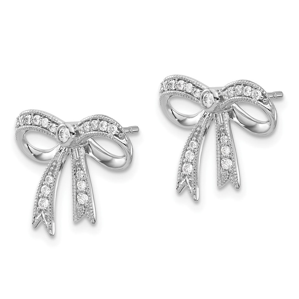 Solid 14k White Gold Simulated CZ Bow Earrings