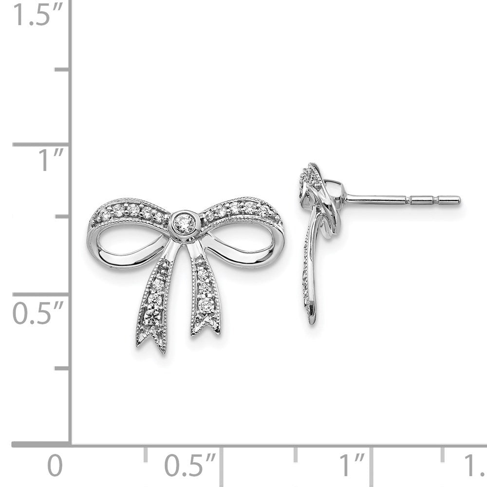 Solid 14k White Gold Simulated CZ Bow Earrings