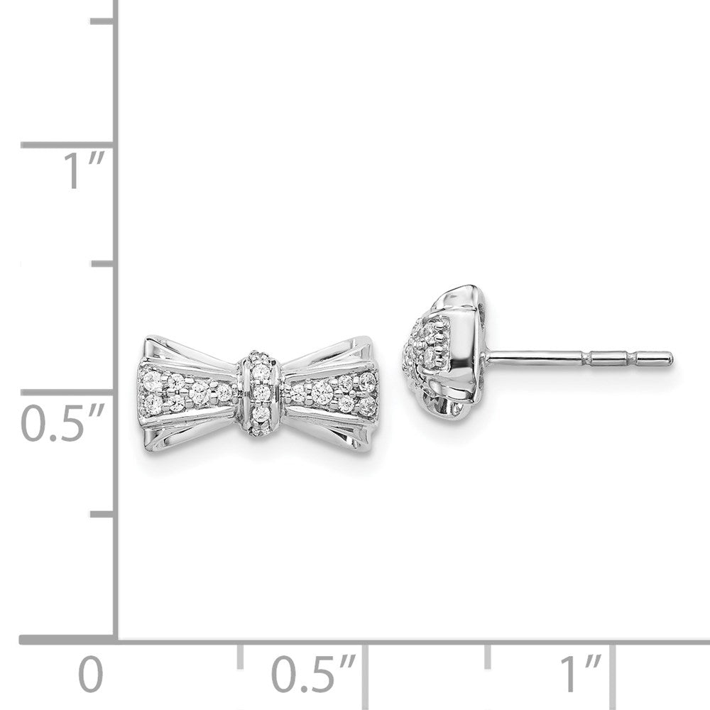 14k White Gold Real Diamond Bow Post Earrings