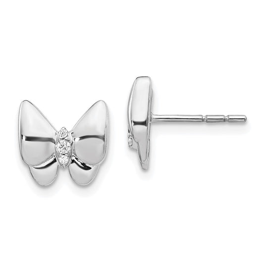 14k White Gold Real Diamond Butterfly Earrings