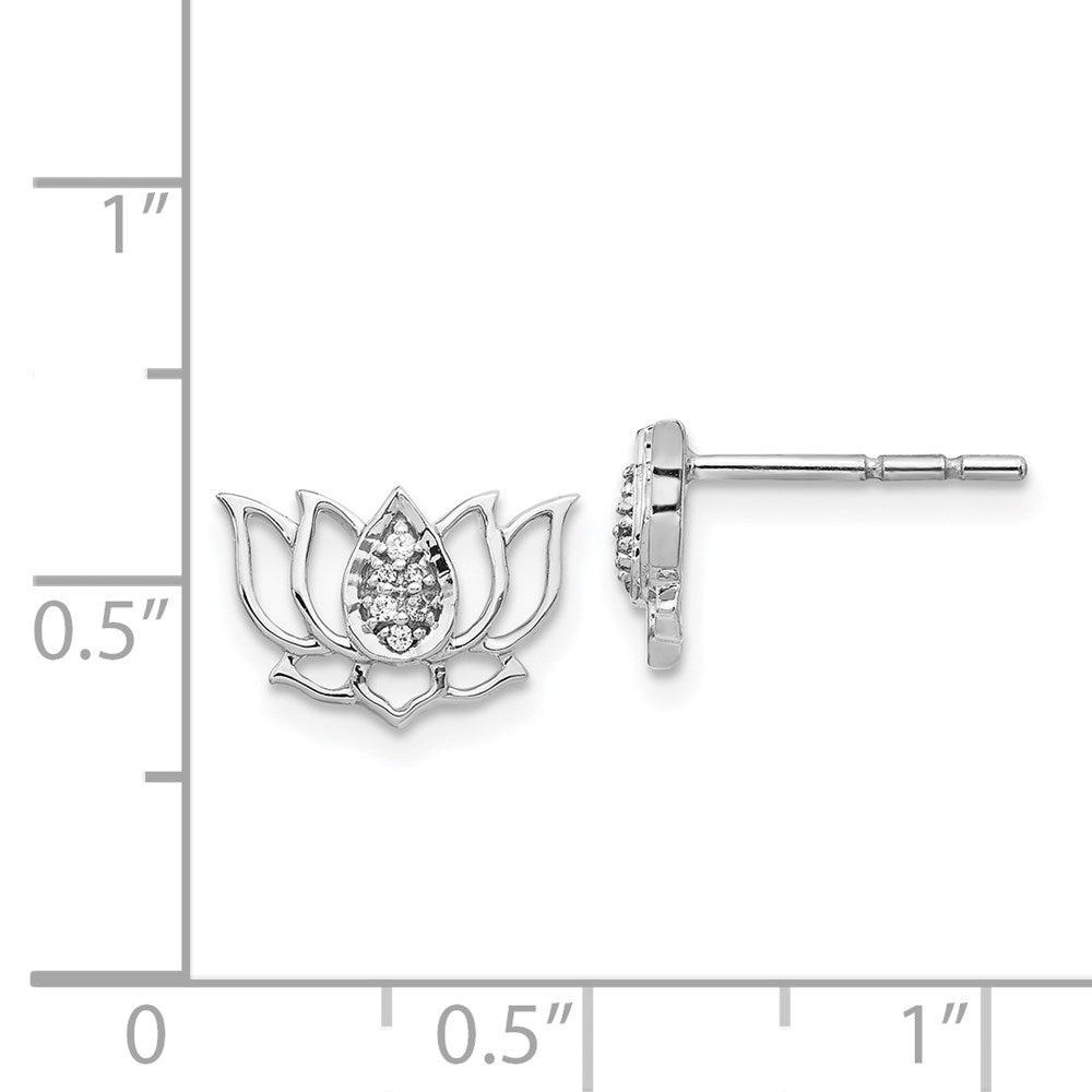 14k White Gold Real Diamond Lotus Flower Earrings