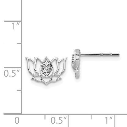 14k White Gold Real Diamond Lotus Flower Earrings