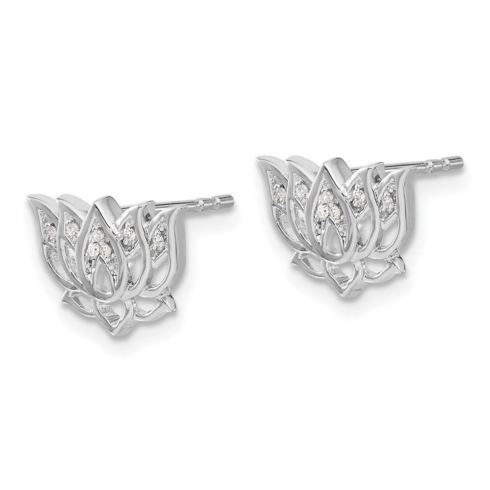 14k White Gold Real Diamond Lotus Flower Earrings