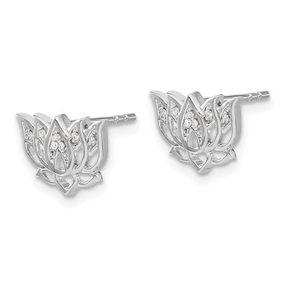 14k White Gold Real Diamond Lotus Flower Earrings