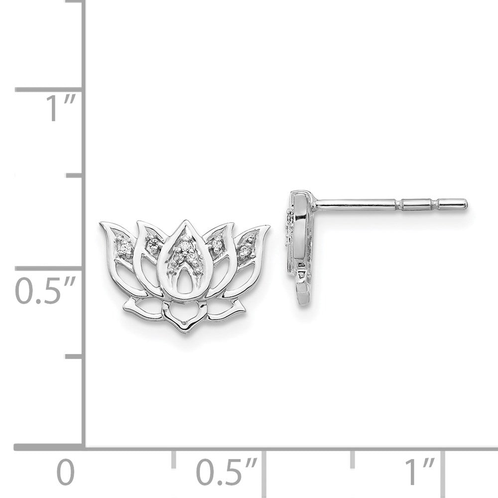 14k White Gold Real Diamond Lotus Flower Earrings EM3810-005-WA