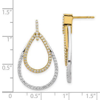 14k Yellow Gold Two-tone Real Diamond Teardrop Earrings
