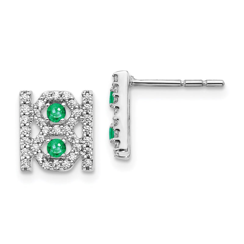14k White Gold Real Diamond & Emerald Fancy Earrings