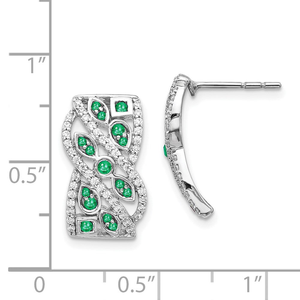 14k White Gold Real Diamond & Emerald Fancy Earrings