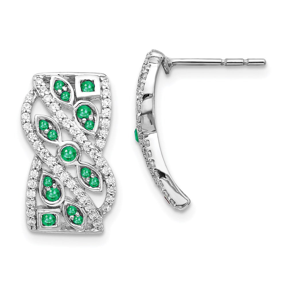 14k White Gold Real Diamond & Emerald Fancy Earrings