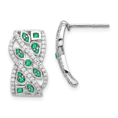 14k White Gold Real Diamond & Emerald Fancy Earrings