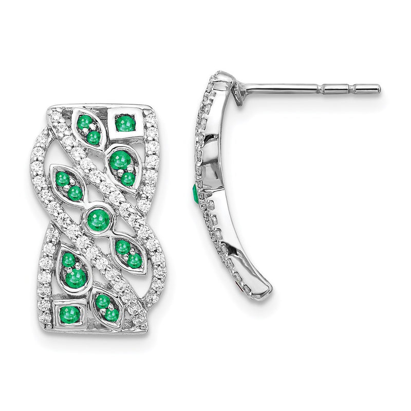 14k White Gold Real Diamond & Emerald Fancy Earrings