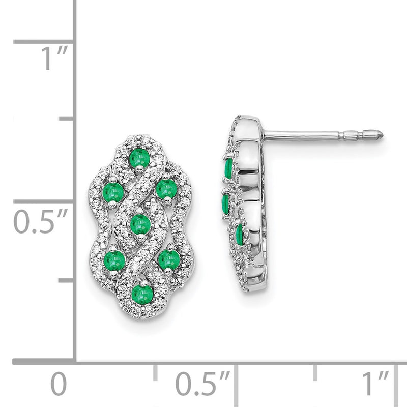 14k White Gold Real Diamond & Emerald Fancy Earrings