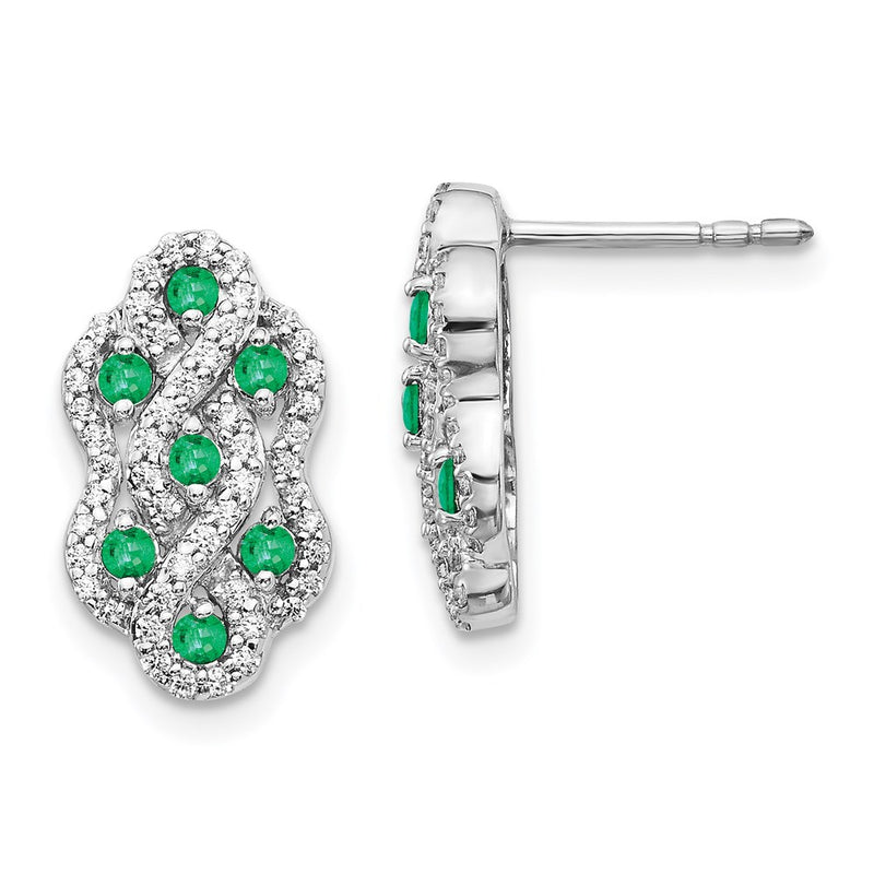 14k White Gold Real Diamond & Emerald Fancy Earrings