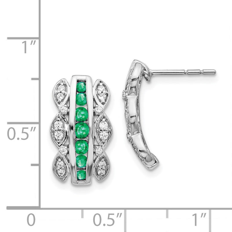 14k White Gold Real Diamond & Emerald Fancy Earrings