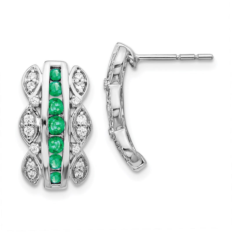 14k White Gold Real Diamond & Emerald Fancy Earrings