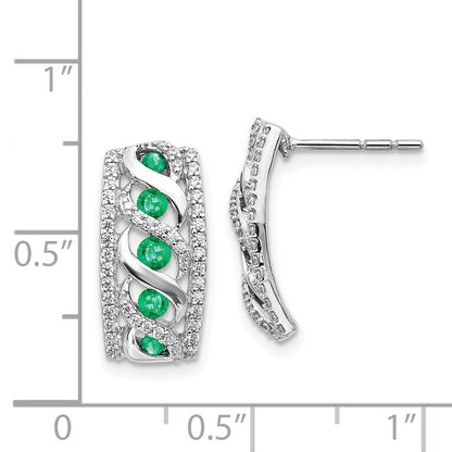 14k White Gold Real Diamond & Emerald Fancy Earrings