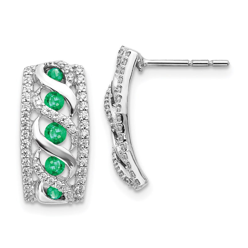 14k White Gold Real Diamond & Emerald Fancy Earrings