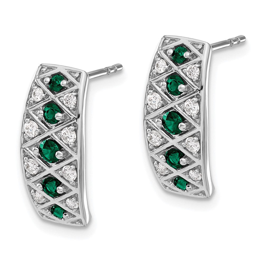 14k White Gold Real Diamond & Emerald Fancy Earrings