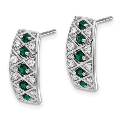 14k White Gold Real Diamond & Emerald Fancy Earrings