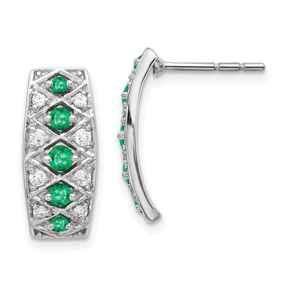 14k White Gold Real Diamond & Emerald Fancy Earrings