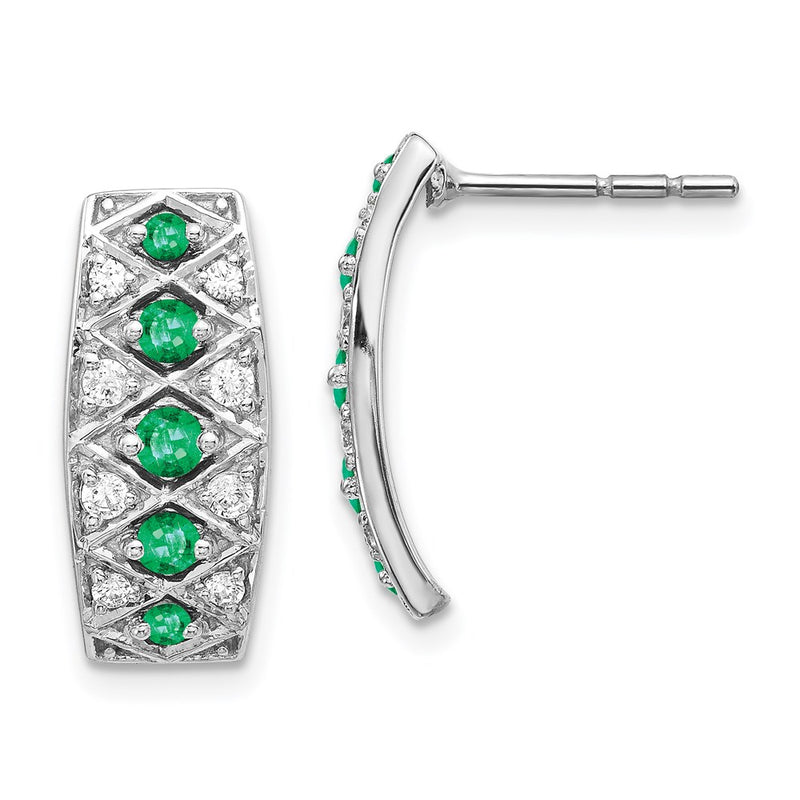 14k White Gold Real Diamond & Emerald Fancy Earrings