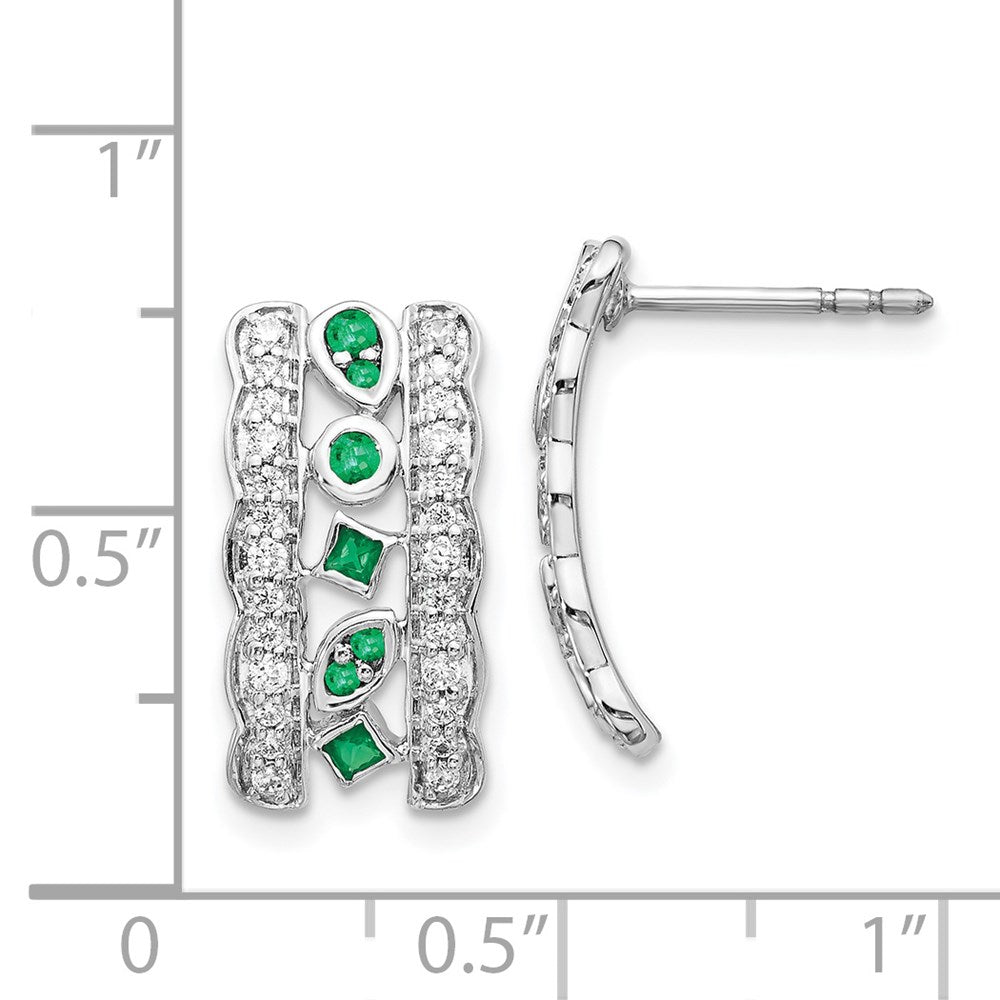 14k White Gold Real Diamond & Emerald Fancy Earrings