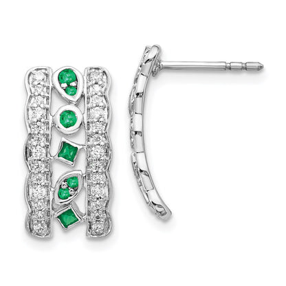 14k White Gold Real Diamond & Emerald Fancy Earrings