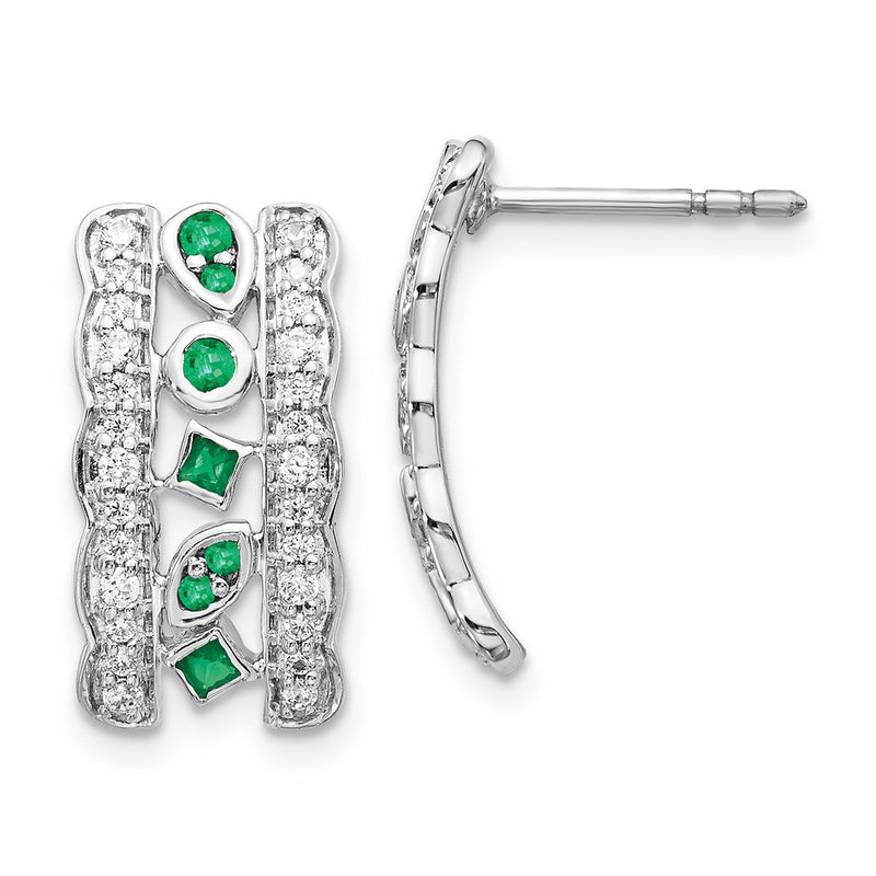 14k White Gold Real Diamond & Emerald Fancy Earrings