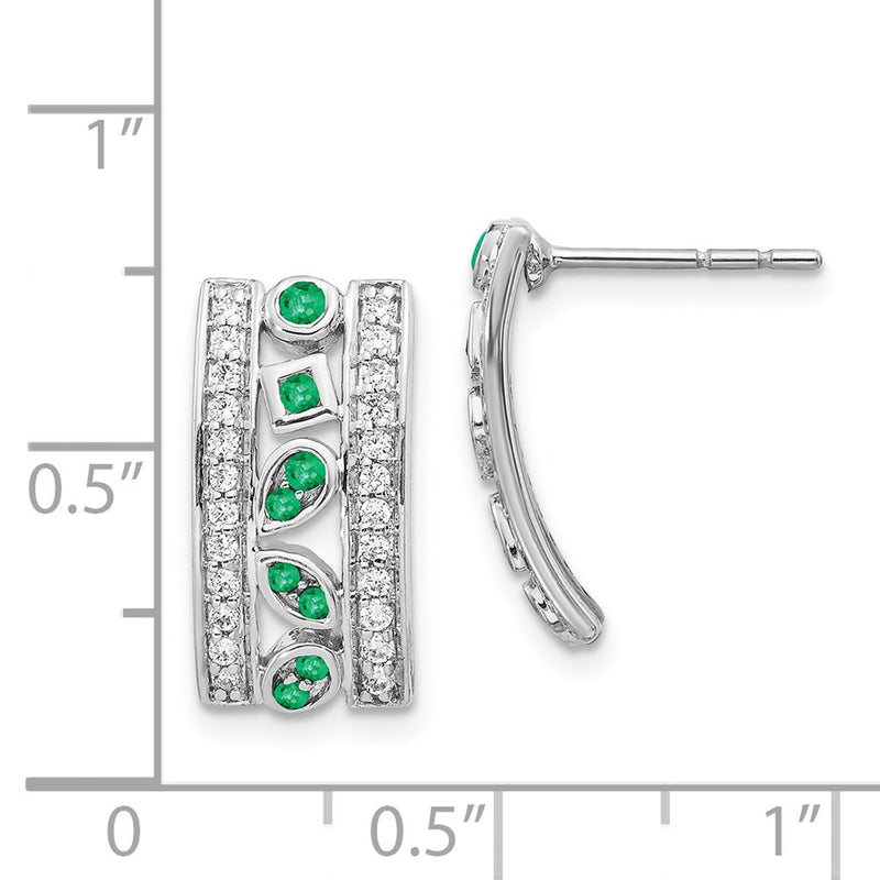 14k White Gold Real Diamond & Emerald Fancy Earrings