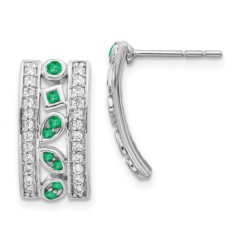 14k White Gold Real Diamond & Emerald Fancy Earrings