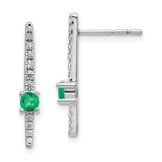 14k White Gold Real Diamond & Emerald Fancy Earrings