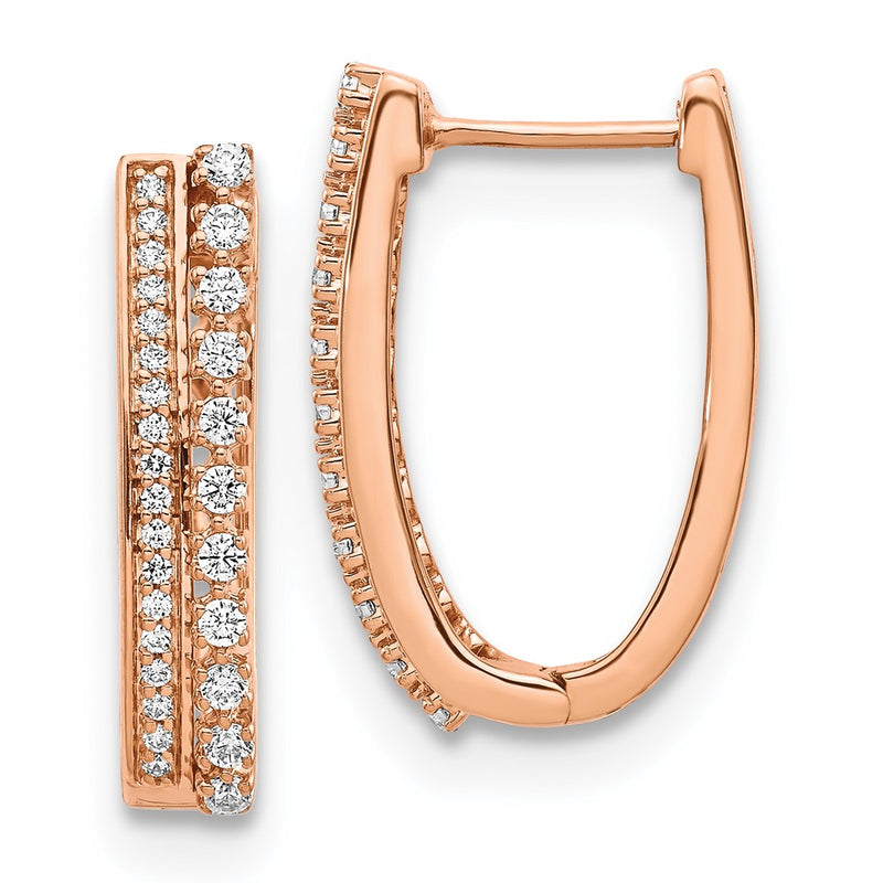 14k Rose Gold Real Diamond Fancy Hoop Earrings