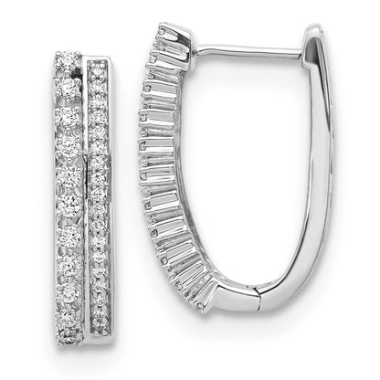 14k White Gold Real Diamond Fancy Hoop Earrings