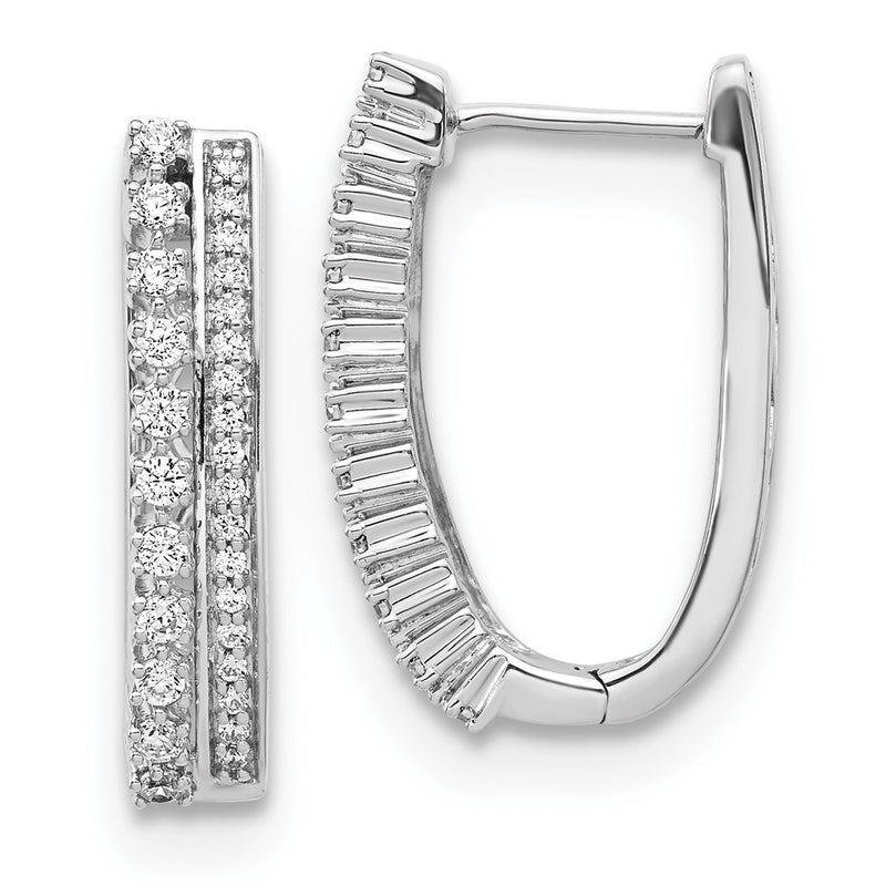 14k White Gold Real Diamond Fancy Hoop Earrings