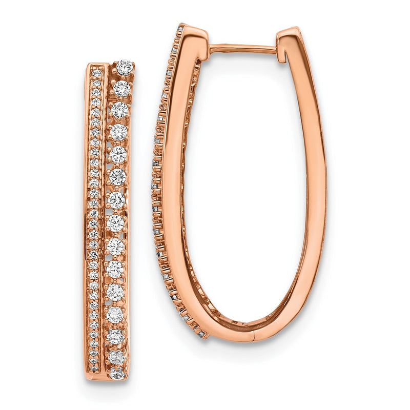 14k Rose Gold Real Diamond Fancy Hoop Earrings