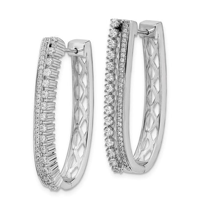 14k White Gold Real Diamond Fancy Hoop Earrings