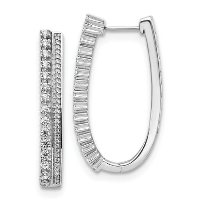 14k White Gold Real Diamond Fancy Hoop Earrings