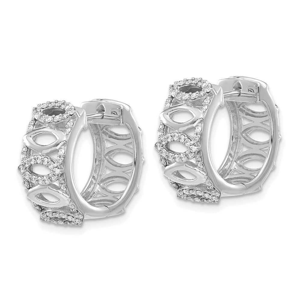 14k White Gold Real Diamond Fancy Hoop Earrings