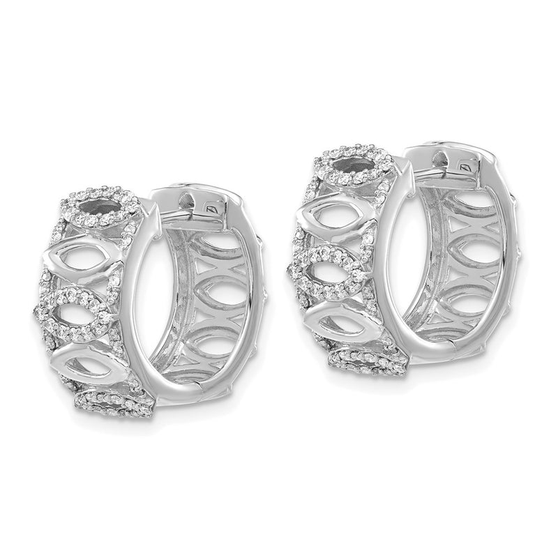 14k White Gold Real Diamond Fancy Hoop Earrings