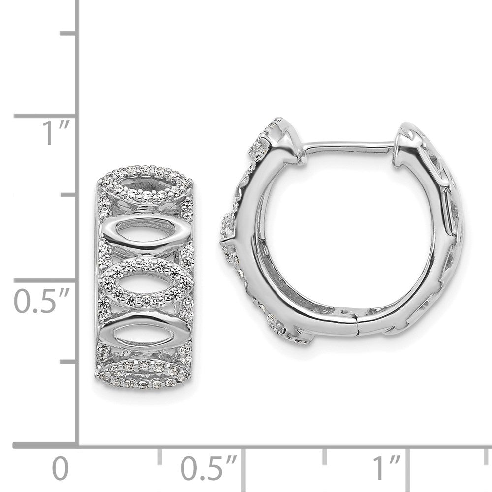 14k White Gold Real Diamond Fancy Hoop Earrings