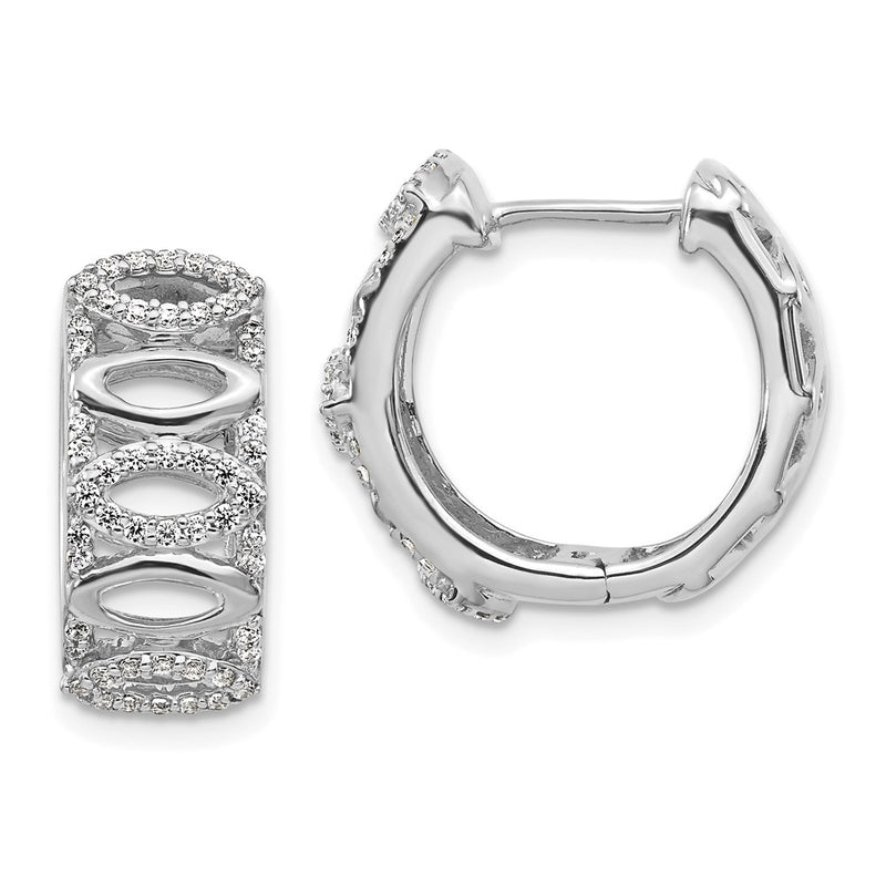 14k White Gold Real Diamond Fancy Hoop Earrings