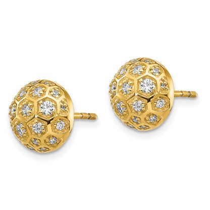 14k Yellow Gold Real Diamond Honeycomb Earrings