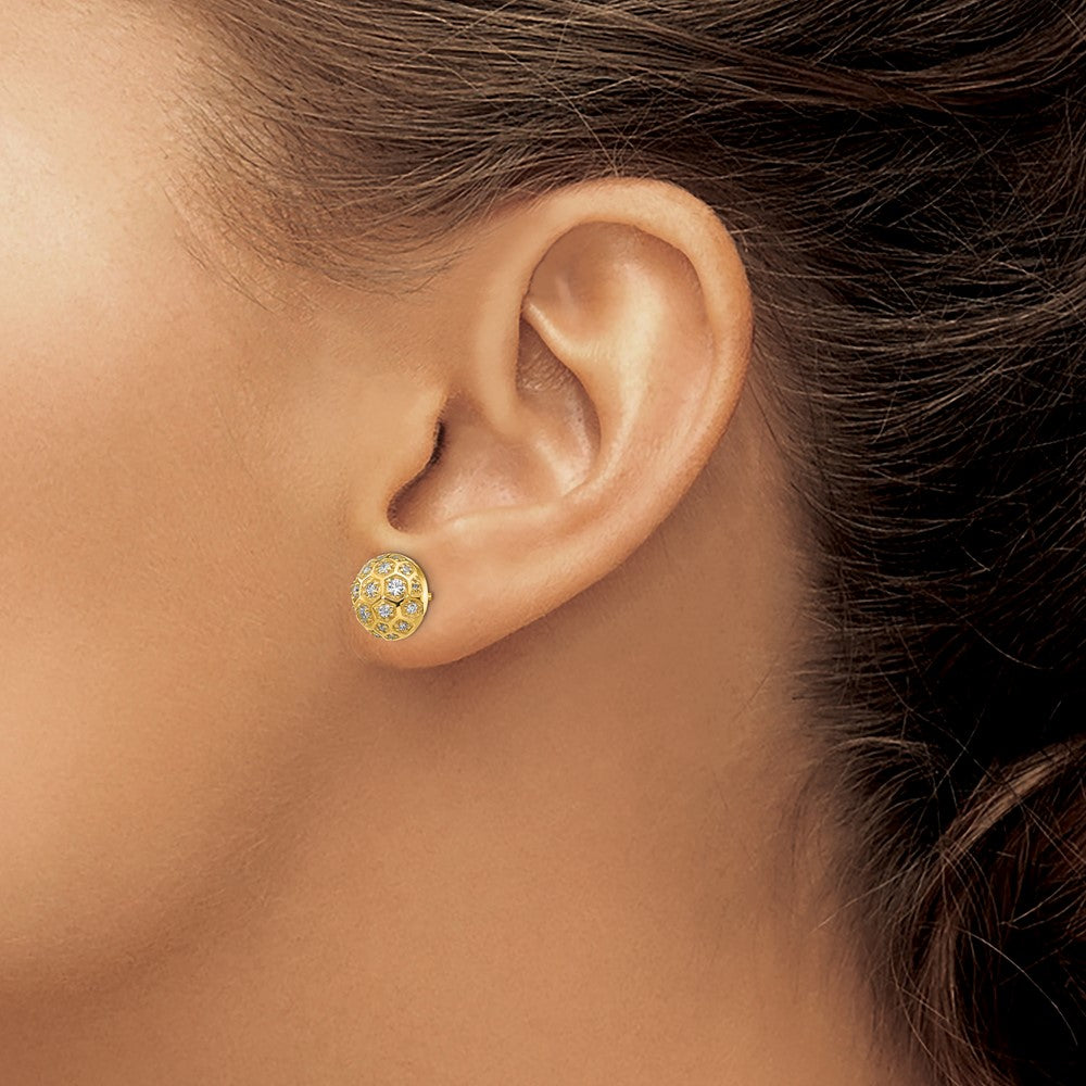 14k Yellow Gold Real Diamond Honeycomb Earrings