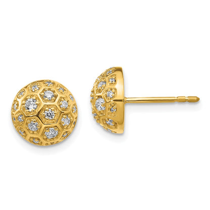 14k Yellow Gold Real Diamond Honeycomb Earrings