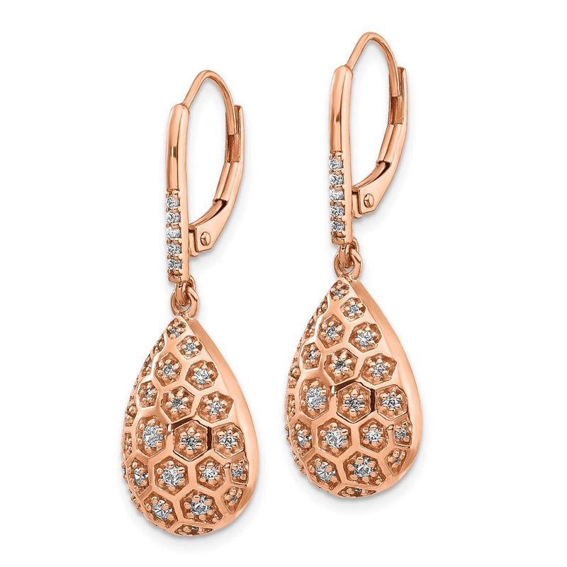 14k Rose Gold Real Diamond Honeycomb Leverback Earrings
