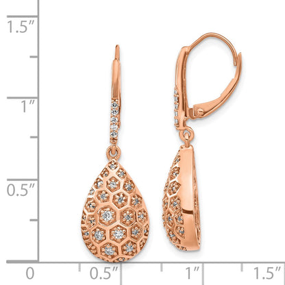 14k Rose Gold Real Diamond Honeycomb Leverback Earrings